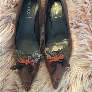 Prada Brown Pumps with Leaves and Acorns